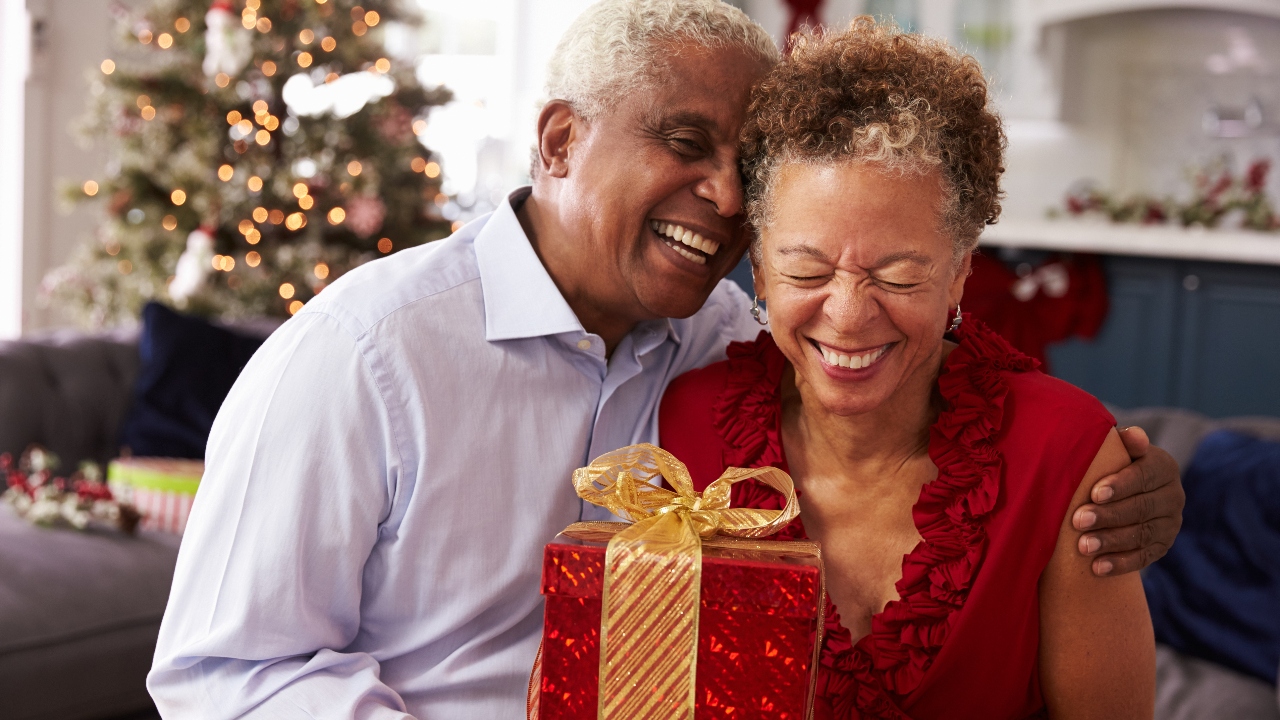 Couple exchanging a gift