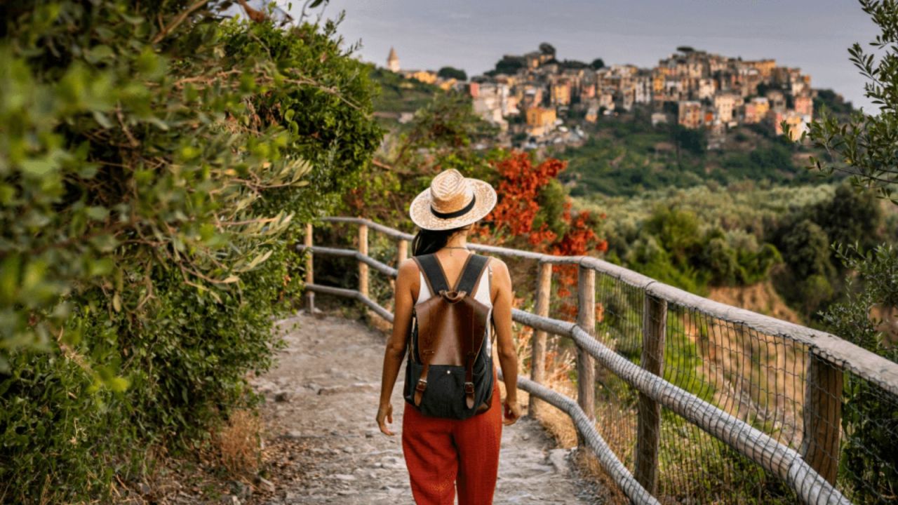 Person walking on a small bridge
