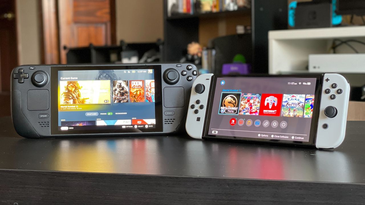 The Valve Steam Deck and Nintendo Switch OLED portable consoles.