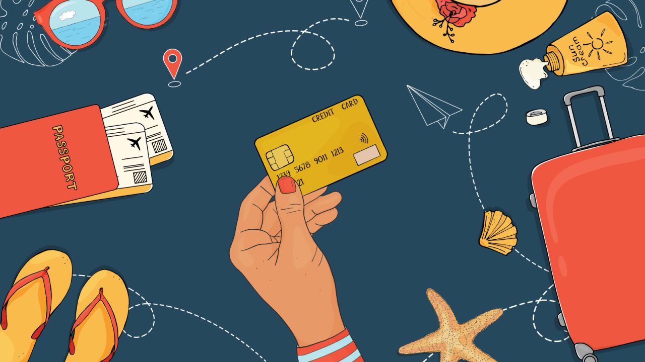 Illustration of a credit card and passport